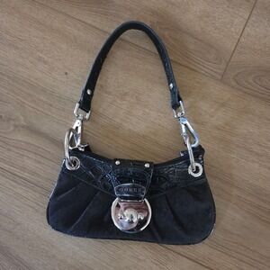 Guess Y2K Black Jacquard Mini Baguette Purse Silver Hardware Glam‎
